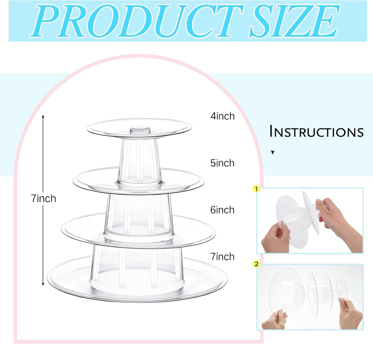 Juexica 2 Pcs Round Macaron Display Tower Stand 4 Tiers Plastic Cake Rack Macaron Wedding Cupcake