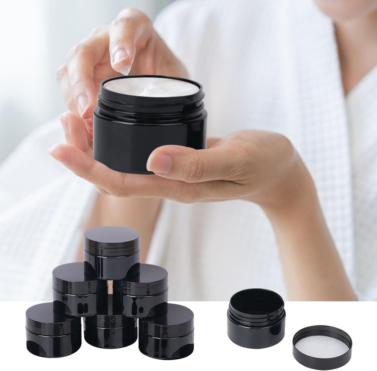 72 Packs 4 OZ Black Plastic Jars with black Lids, Body Butter Containers, Cosmetic Containers jars