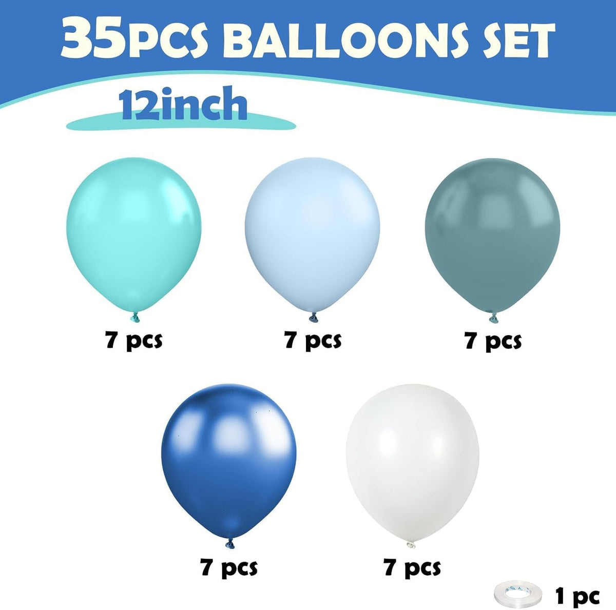 Ocean Themed Party Balloons, 12 Inches Turquoise Teal Blue Clear Metallic Balloons for Ocean Shark