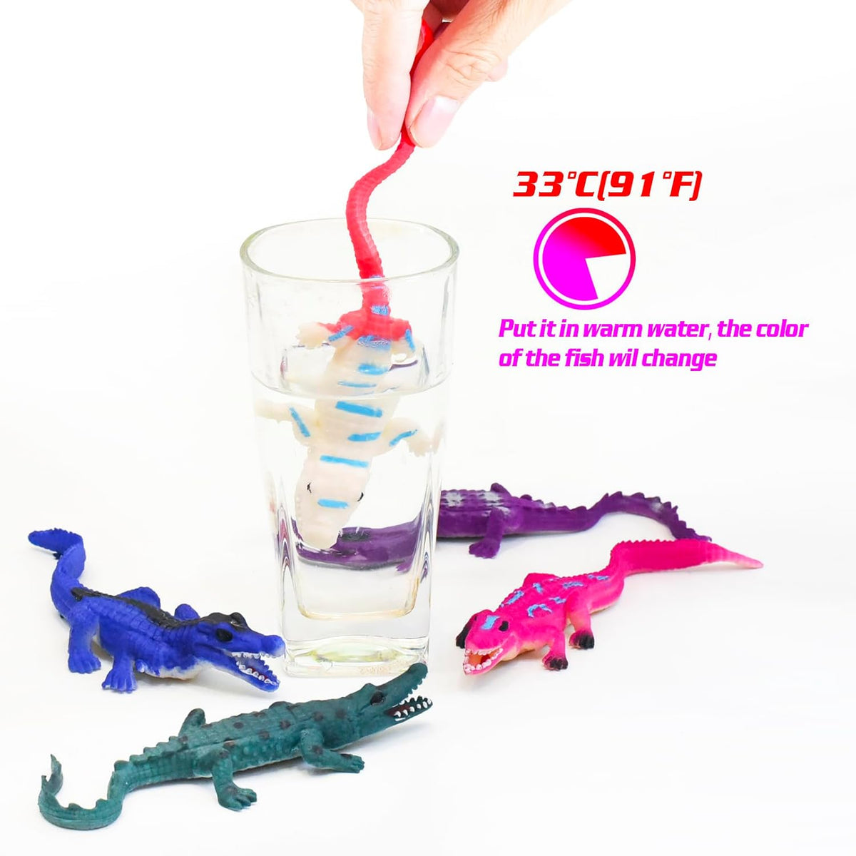10 Pcs Alligator Animal Figure Bath Toys, Color Changing Crocodile Toy, for Kids 3 Years and up