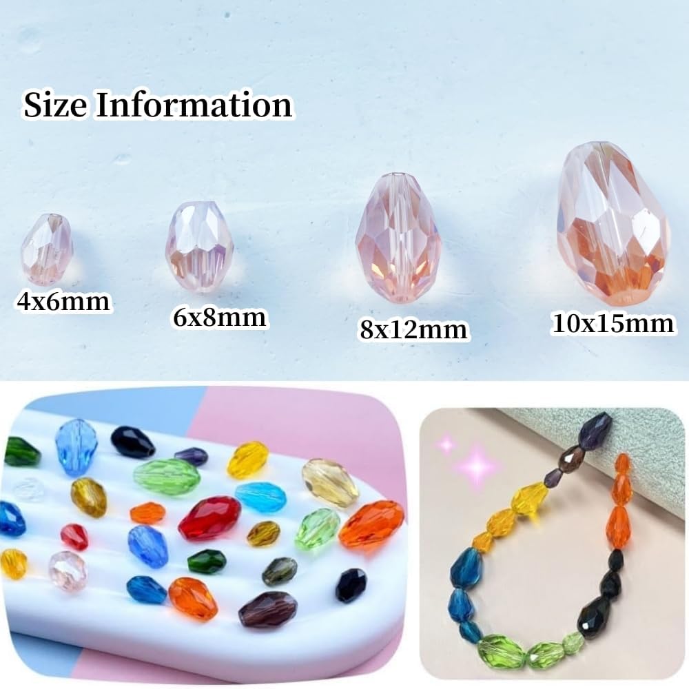 200pcs 4x6mm Teardrop Crystal Glass Beads Vertical Hole Faceted Glass Teardrop Spacer Beads for