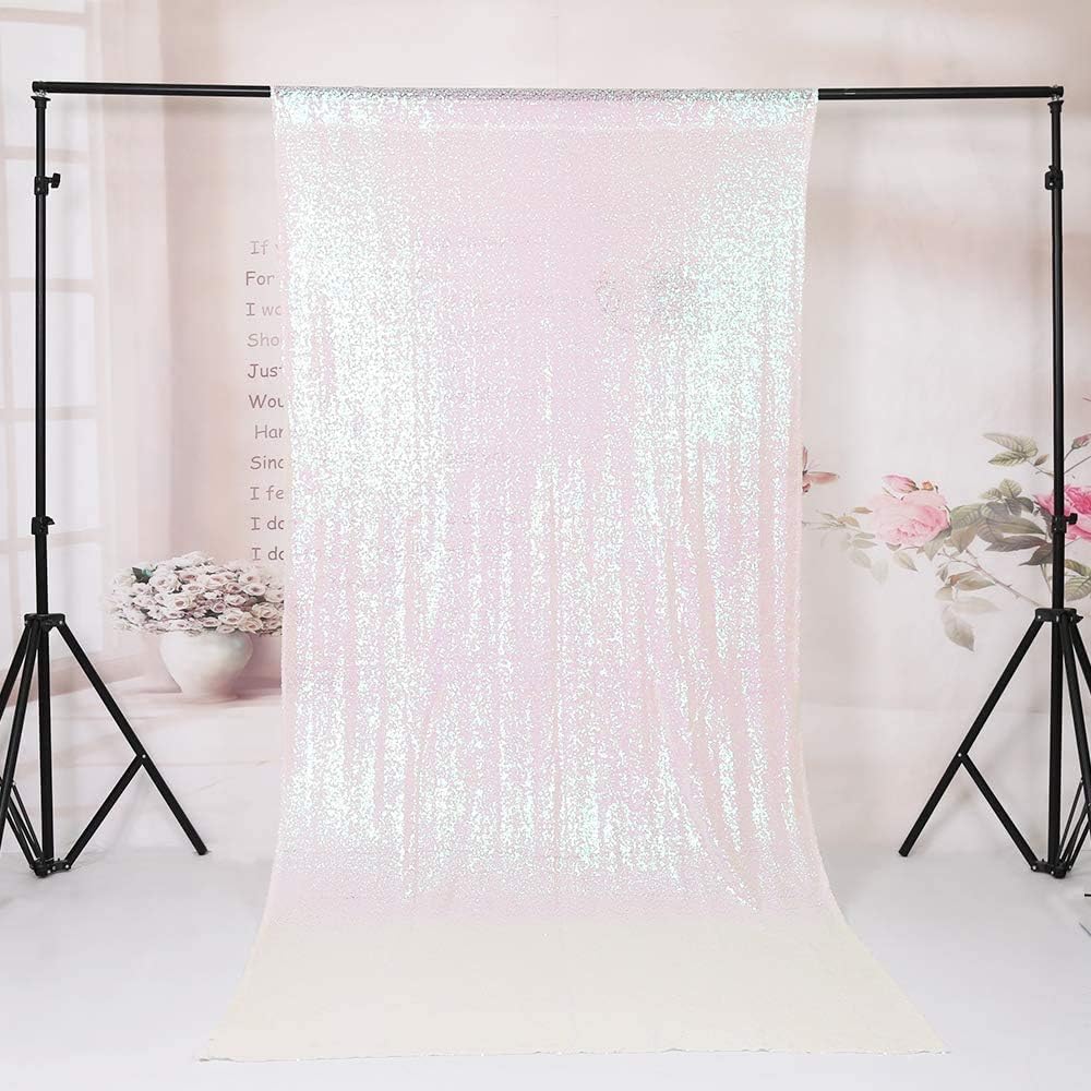Eternal Beauty White Iridescent Sequin Backdrop, 8x8 Ft Glitter Background Curtains for Shimmer