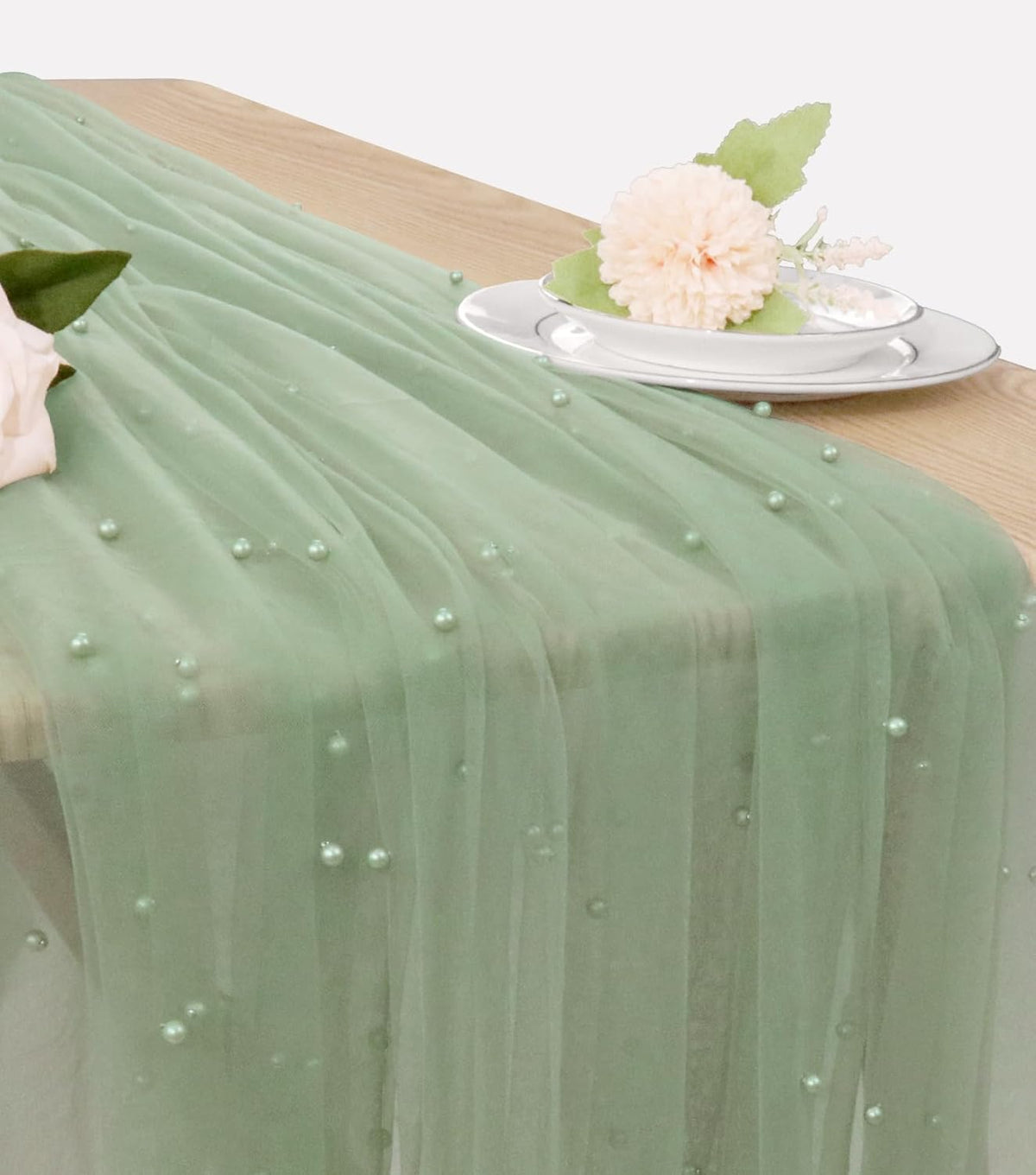 Pearl Table Runner 29 x 120 Inch Tulle Fabric Lace Table Runners Boho Rustic Tablecloth for Bridal