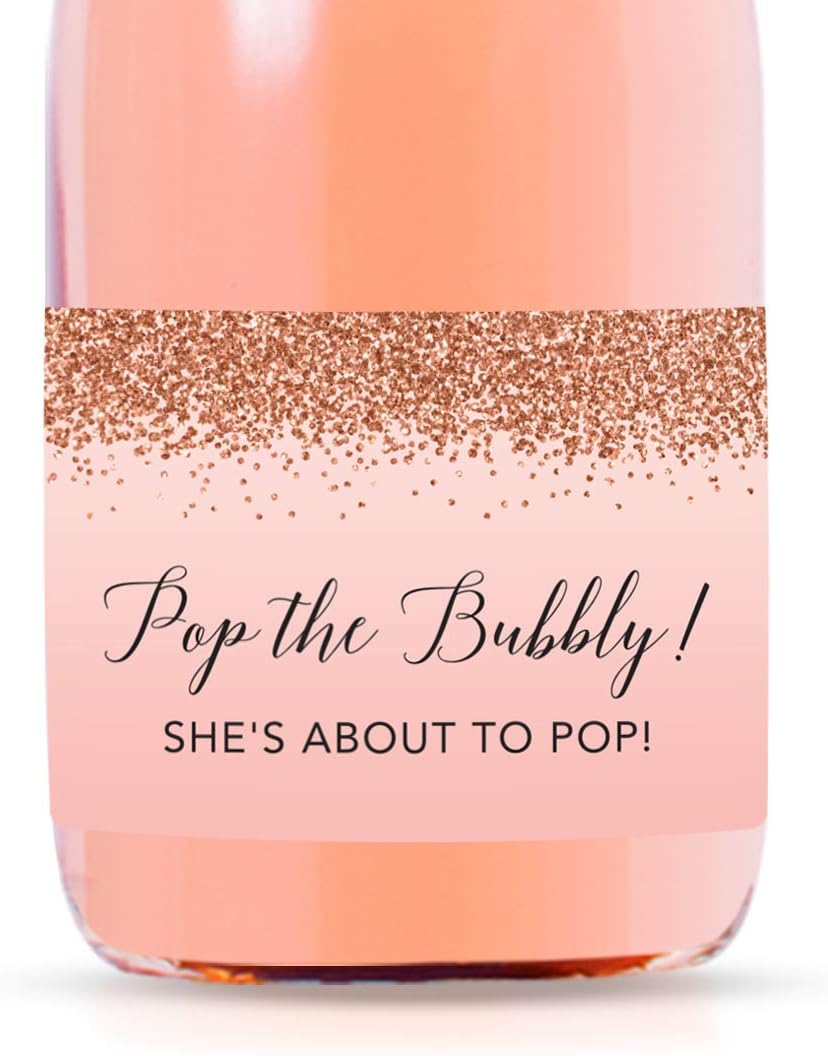 Andaz Press Mini Champagne Wine Bottle Baby Shower Labels, Pop The Bubbly! She's About to Pop!