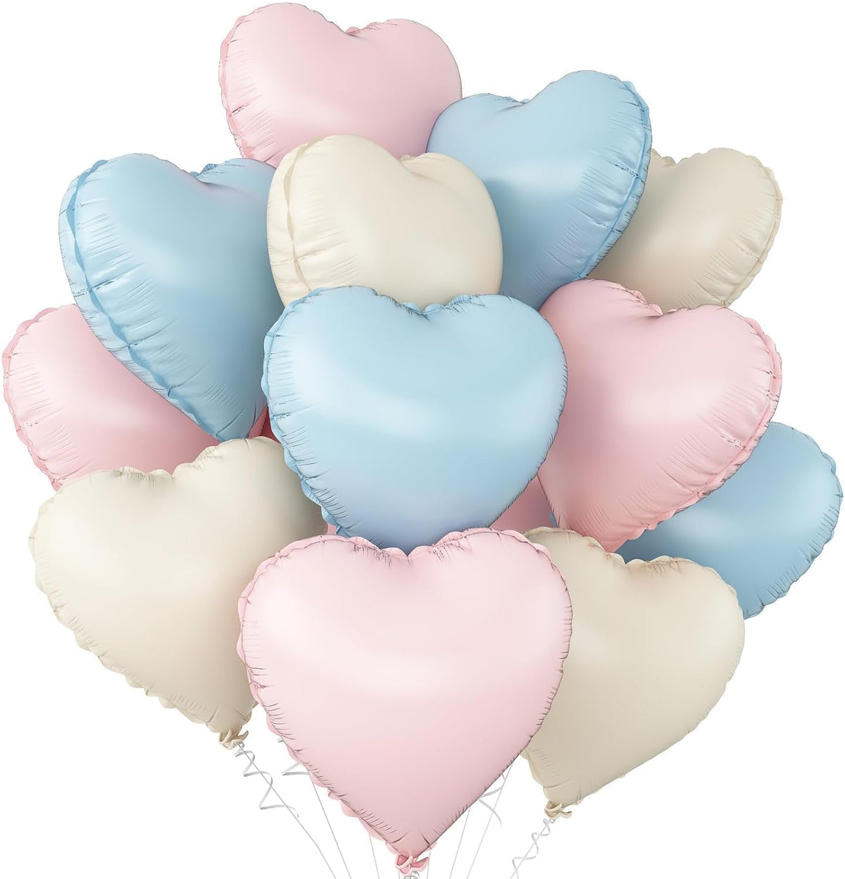 Pink Blue Heart Balloons,12Pcs 18Inch Cream White Baby Pink Blue Heart Shaped Foil Helium Balloons