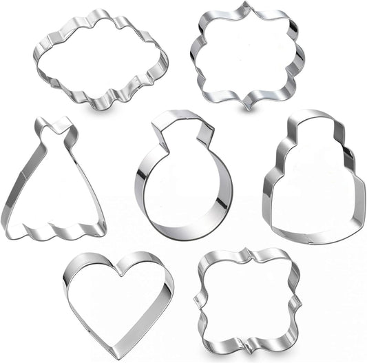 Wedding Cookie Cutter Set-7 Piece-3 Inches-Heart, Diamond Ring, Wedding Cake,Wedding Dress