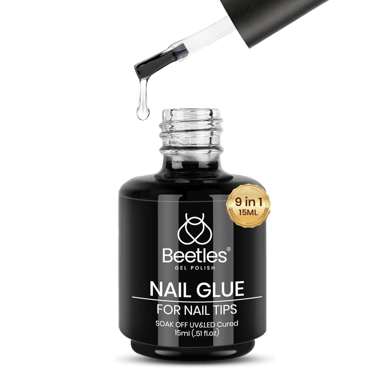 Beetles 15ml Gel Nail Glue 9 in 1 for Acrylic Nails Tips and Clear Press on Nails, Long Lasting