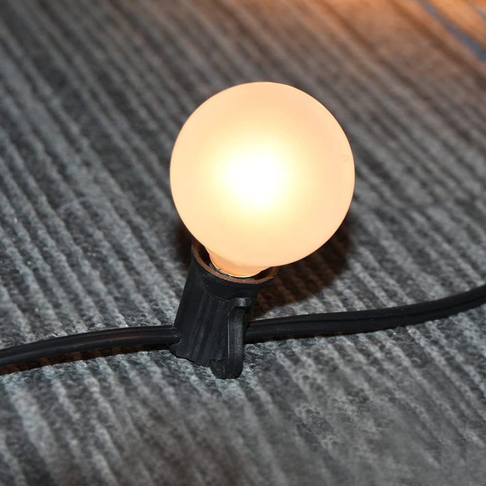 SUNSGNE 25Ft Outdoor Patio String Lights G40 with 27 Frosted White Globe Bulbs, Waterproof