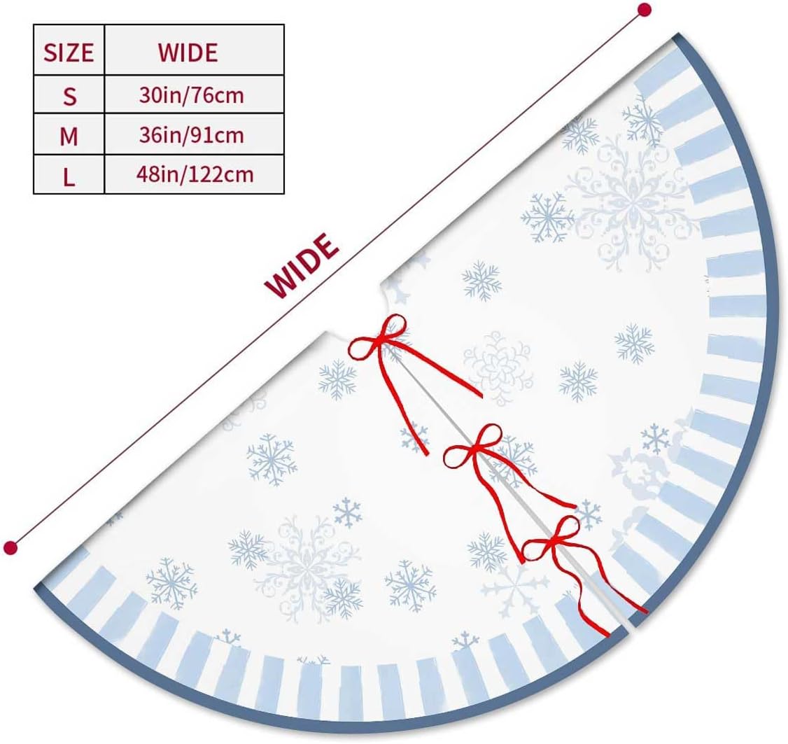 Let It Snow Snowman Christmas Tree Skirt 48 Inches, Blue Snowflake Tree Skirt, Winter Xmas Tree Mat