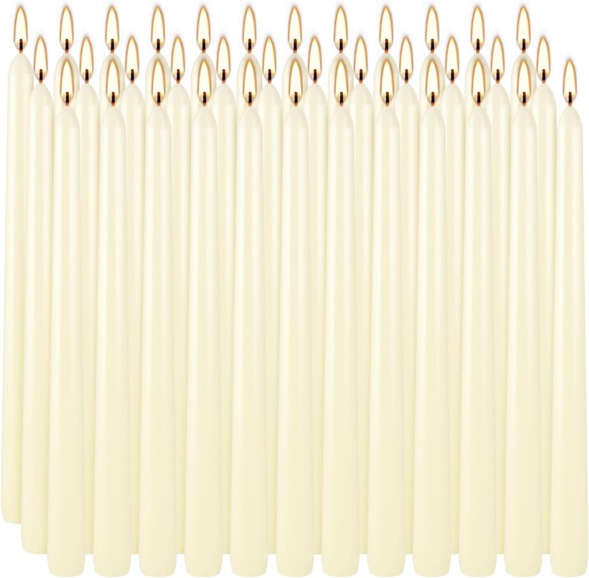 36 Pack Ivory White Taper Candles, 7-8 Hours Burn Time, Unscented, Smokeless and Dripless, 0.8 x 10