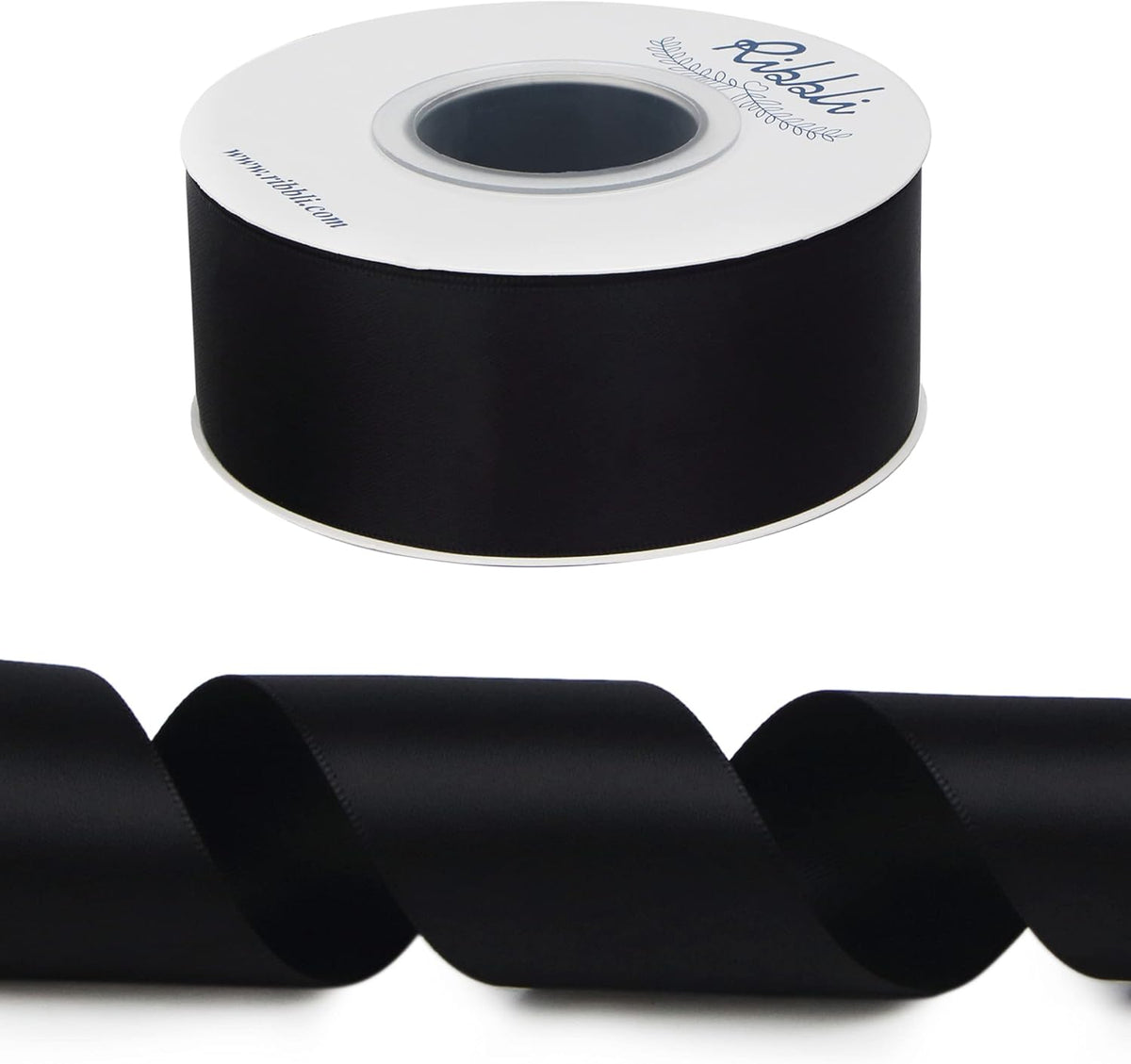 Ribbli Black Double Faced Satin Ribbon,1-1/2” x Continuous 25 Yards,Use for Bows Bouquet,Gift