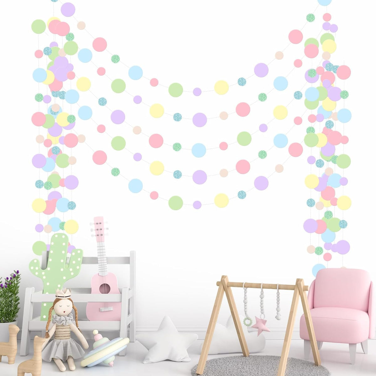 Outus 5 Pieces Colorful Dots Paper Garland Round Glitter Garland Hanging Confetti Streamers