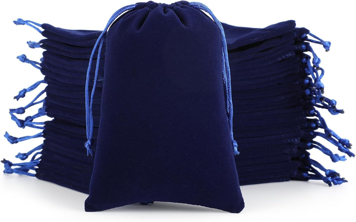 Velvet Drawstring Jewelry Bag, 50Pcs Blue Coin Pouch, 4x6 Tarot Card Holder For Wrapping Halloween