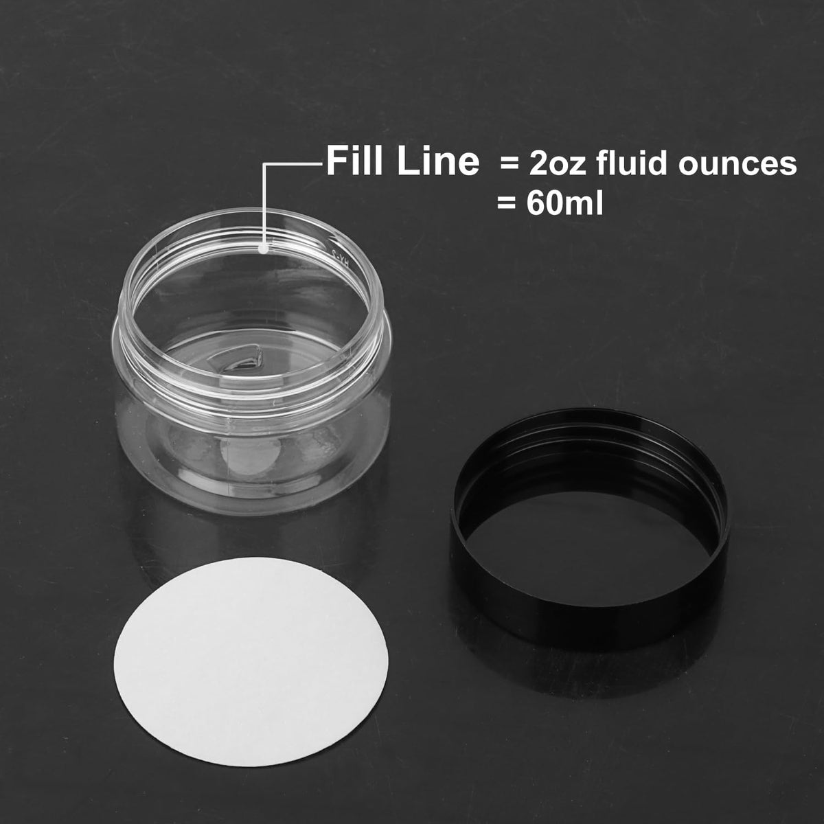 110 Packs 2 OZ Transparent Plastic Jars with black Lids, Body Butter Containers, Cosmetic
