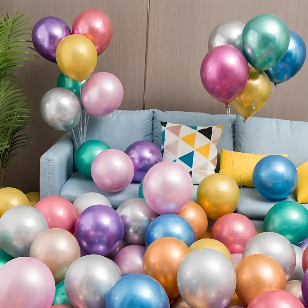 300 Pack Metallic Balloons 12 Inch Chrome Shiny Assorted Colors Latex Rainbow Bulk Balloon 12 Kinds