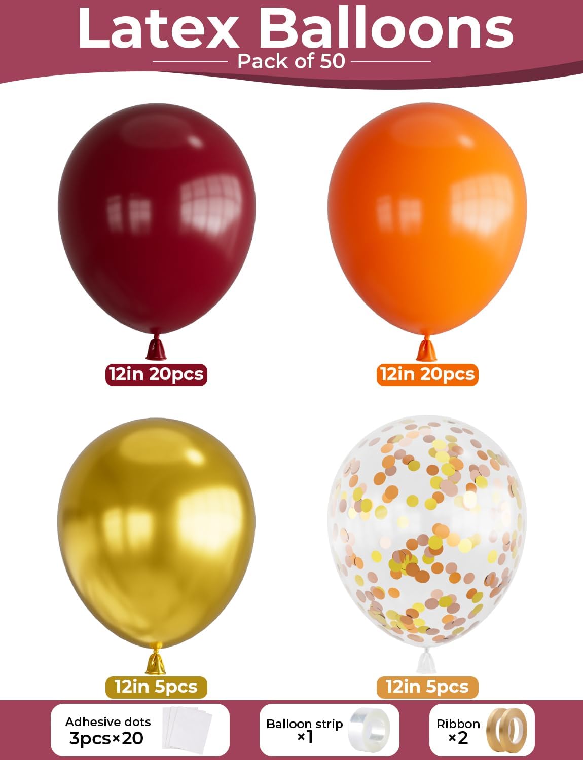 Fall Balloons,12 Inch Thanksgiving Balloons Set Burgundy Orange Metallic Gold Balloon Fall Color