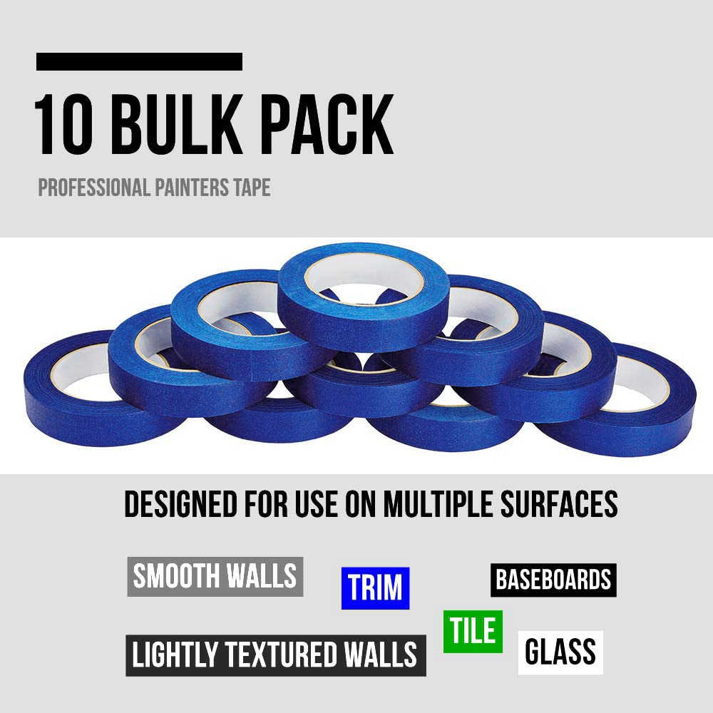 Lichamp 10-Piece Blue Painters Tape 1 inch, Blue Masking Tape Bulk Multi Pack, 1 inch x 55 Yards x