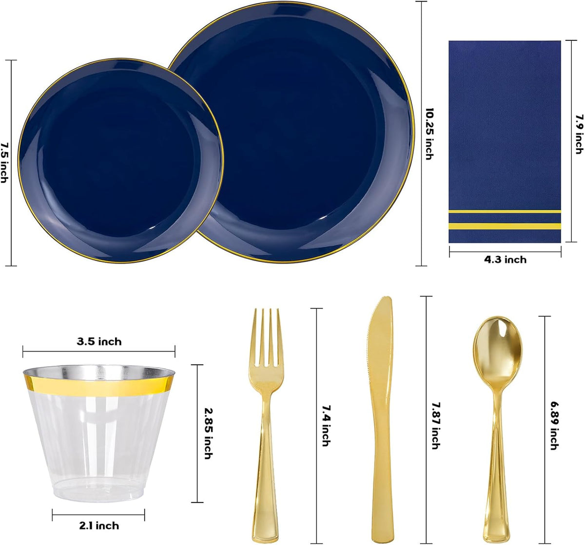 NOCCUR 350PCS Navy Blue Plastic Plates - Blue Disposable Dinnerware Set for 50 Guests, 100