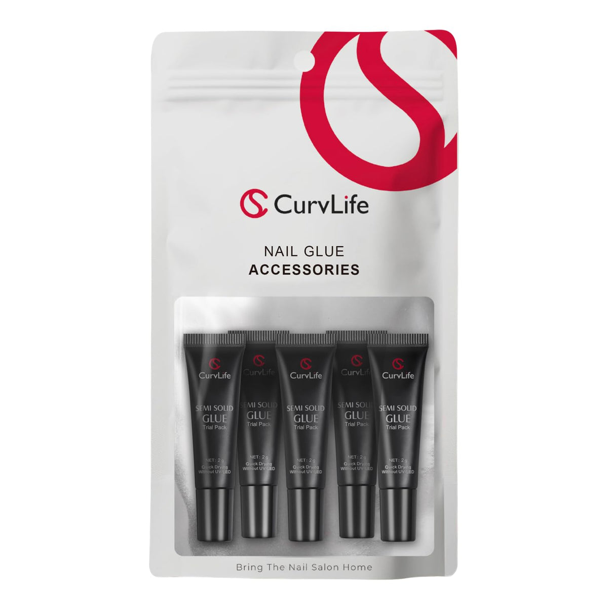 CurvLife Nail Tips Semi Solid Nail Glue 2g (5pcs) - Super Strong, Soft Glue Gel Quick Drying