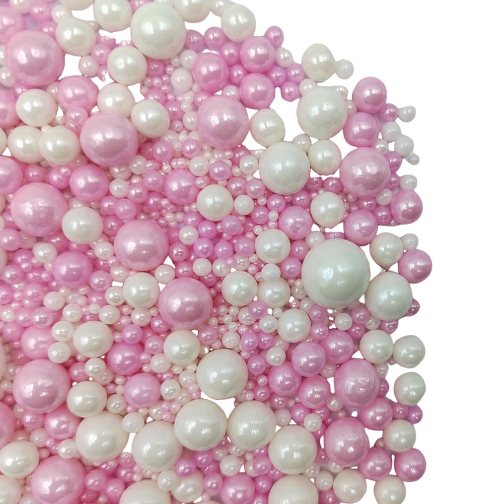 Edible White Pink Sugar Pearls Candy Sprinkles 120G/ 4.23Ounce Baking Cake Sprinkles Cupcake and