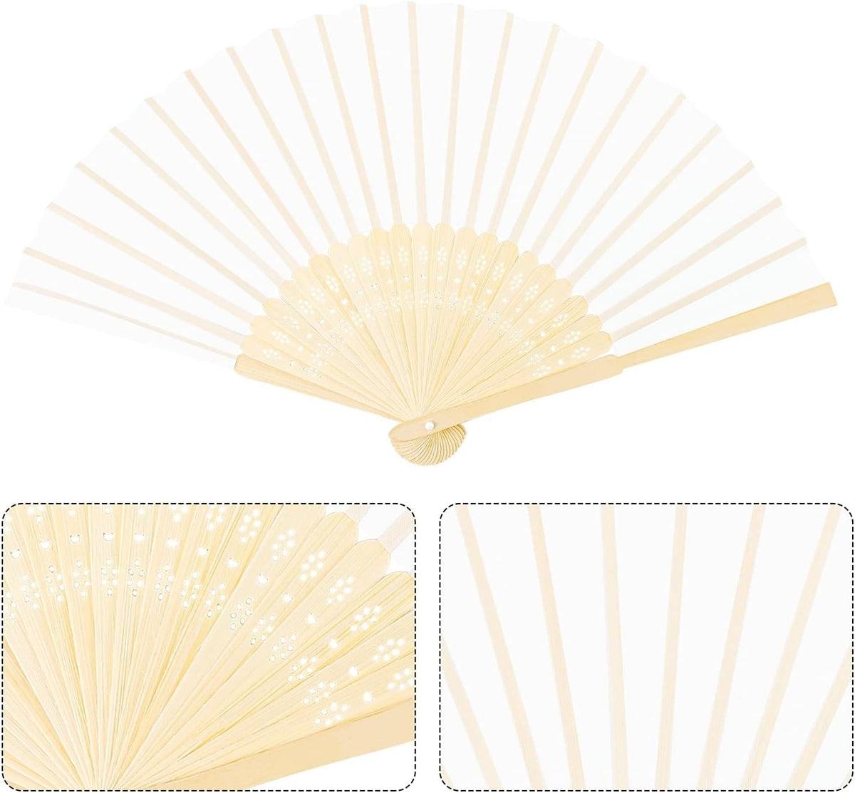 URATOT 48 Pieces White Folding Fans Silk Bamboo Folding Fans Handheld Fan for Wedding, Party