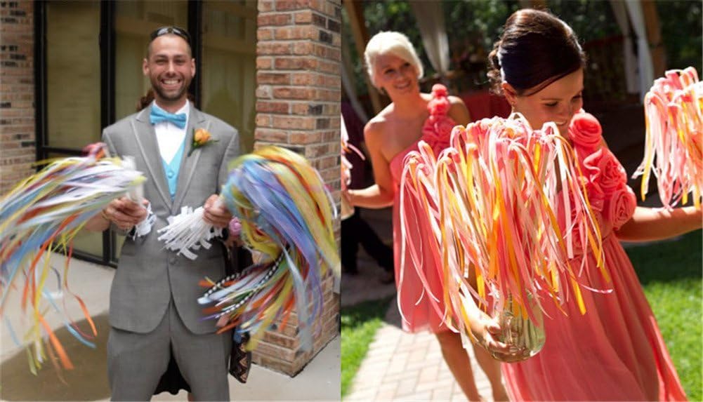 100PCS Ribbon Stick Wands Wedding Streamers with Silk Fairy Stick Wand for Wedding Party Baby
