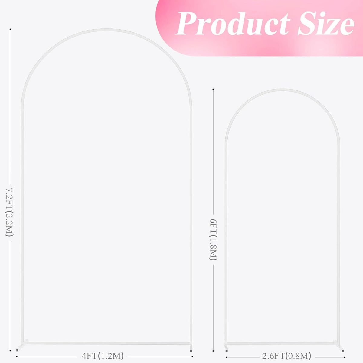 Wokceer Wedding Arch Stand 7.2FT, 6FT White Metal Arch Backdrop Stand Set of 2 for Birthday Party