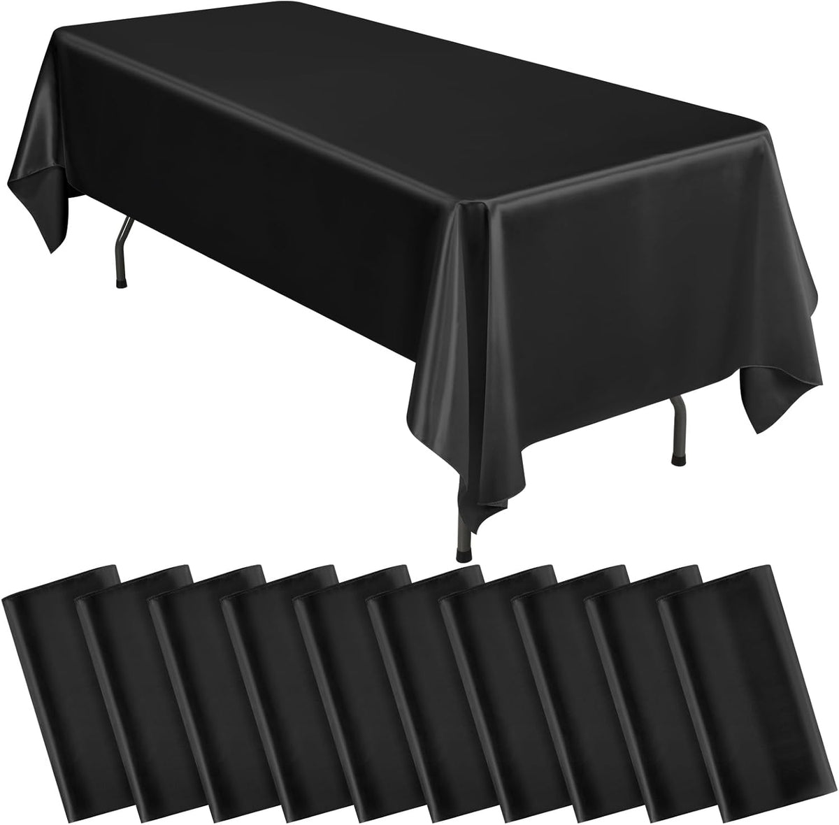 10 Packs Satin Tablecloth 57 x 108 Inch Black Rectangular Table Cloth Silk Tablecloth Smooth Fabric