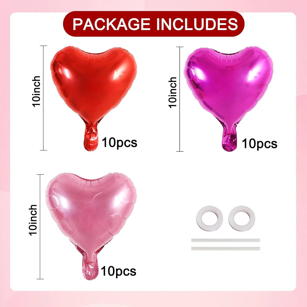TONIFUL 30Pcs 10 Inch Heart Balloons Valentine’s Day Red Pink Hot Pink Heart Shape Foil Mylar