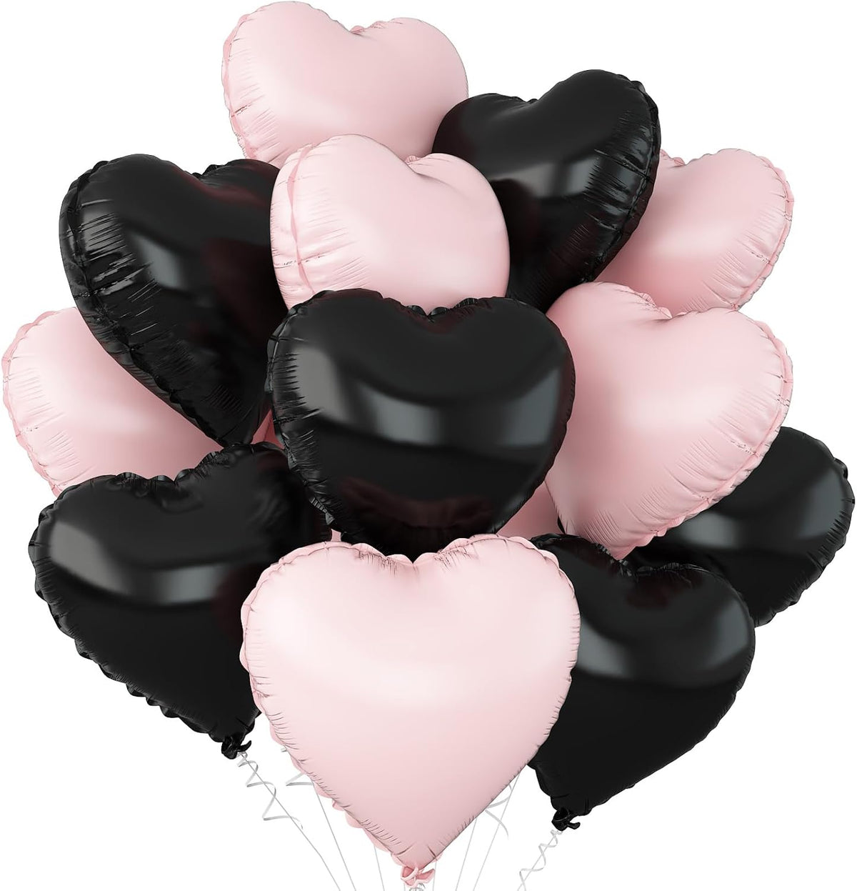 Black and Pink Heart Balloons,12Pcs 18Inch Baby Pink Black Heart Shaped Foil Helium Balloons for