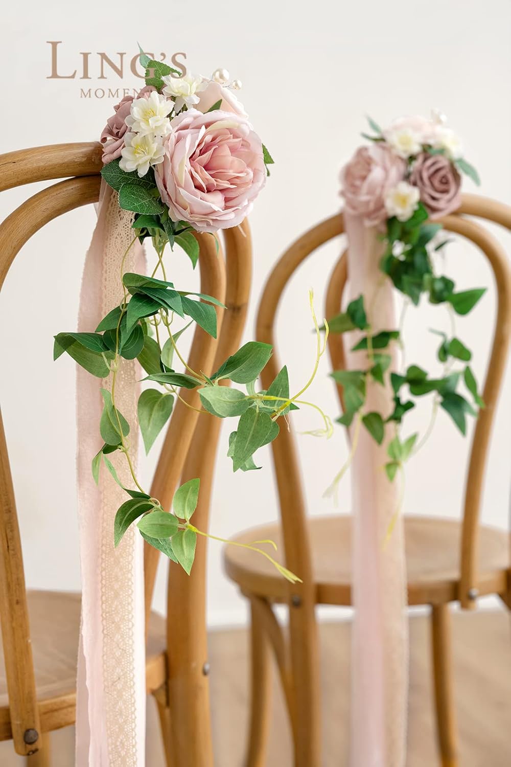 Ling's moment 8pcs Wedding Artificial Aisle Pew Flowers Chair Decorations Arrangements with Chiffon