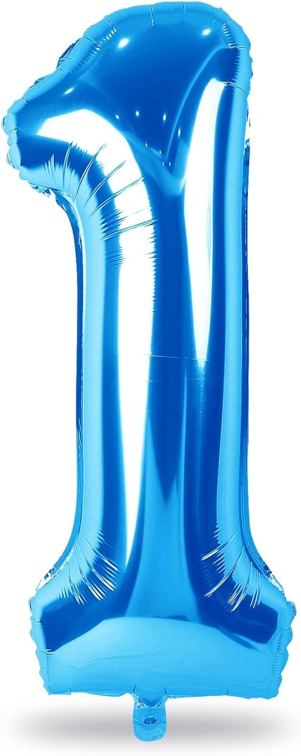40'' Blue Number 1 Balloons, Giant Self Inflating Foil Number Balloons Set 0-9, Large Digital 1