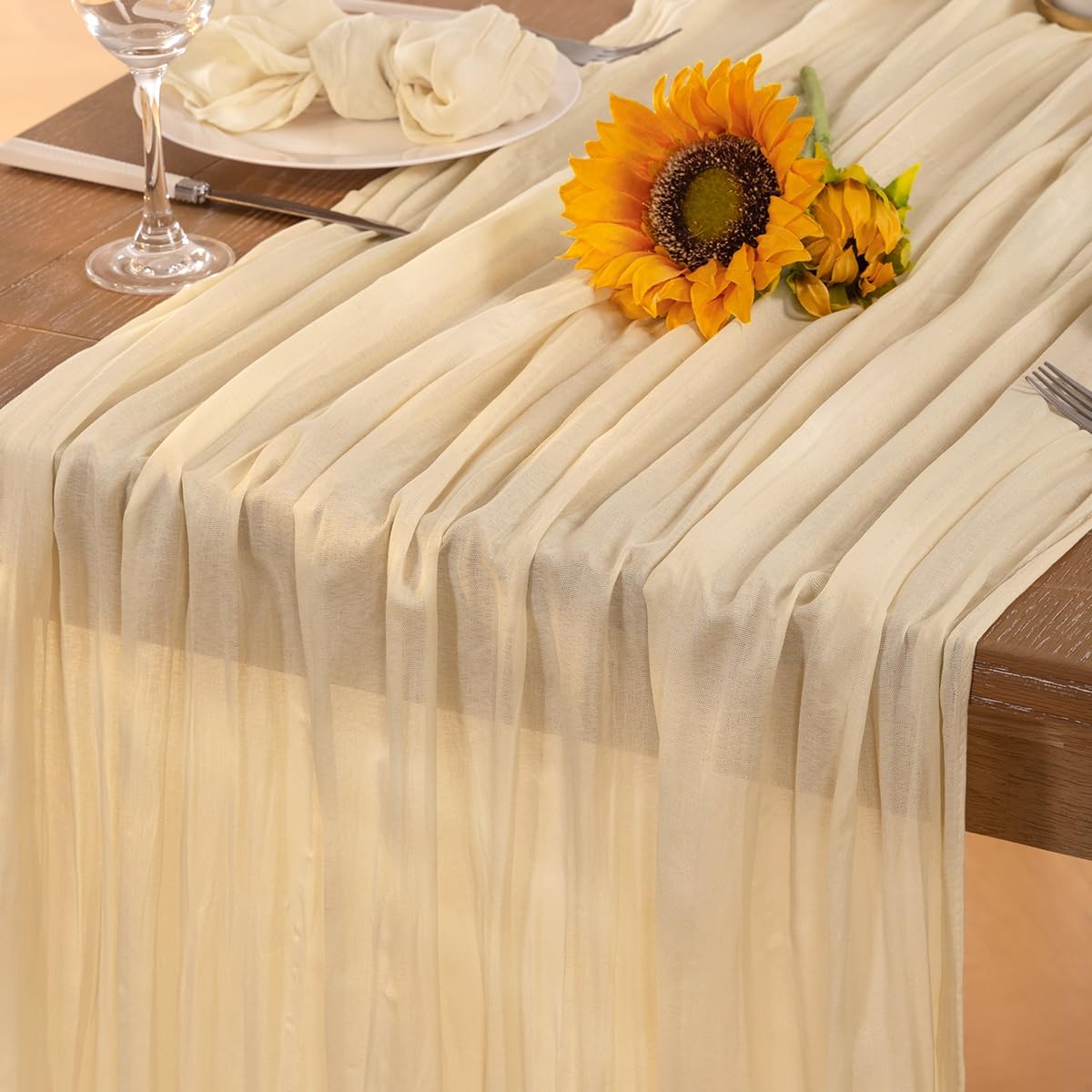 Beige Cheesecloth Table Runner Fall Table Runner 120 Inches Boho Gauze Cream Cheese Cloth Fall