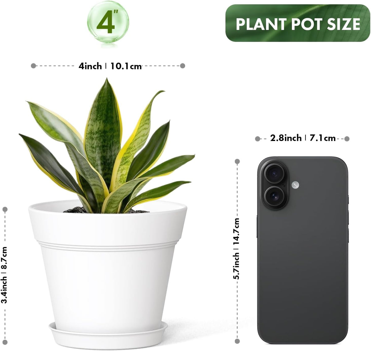 4 Inch Plastic Plant Pots with Drainage Holes and Trays – 8 Pack Small Nursery Pots for Indoor &