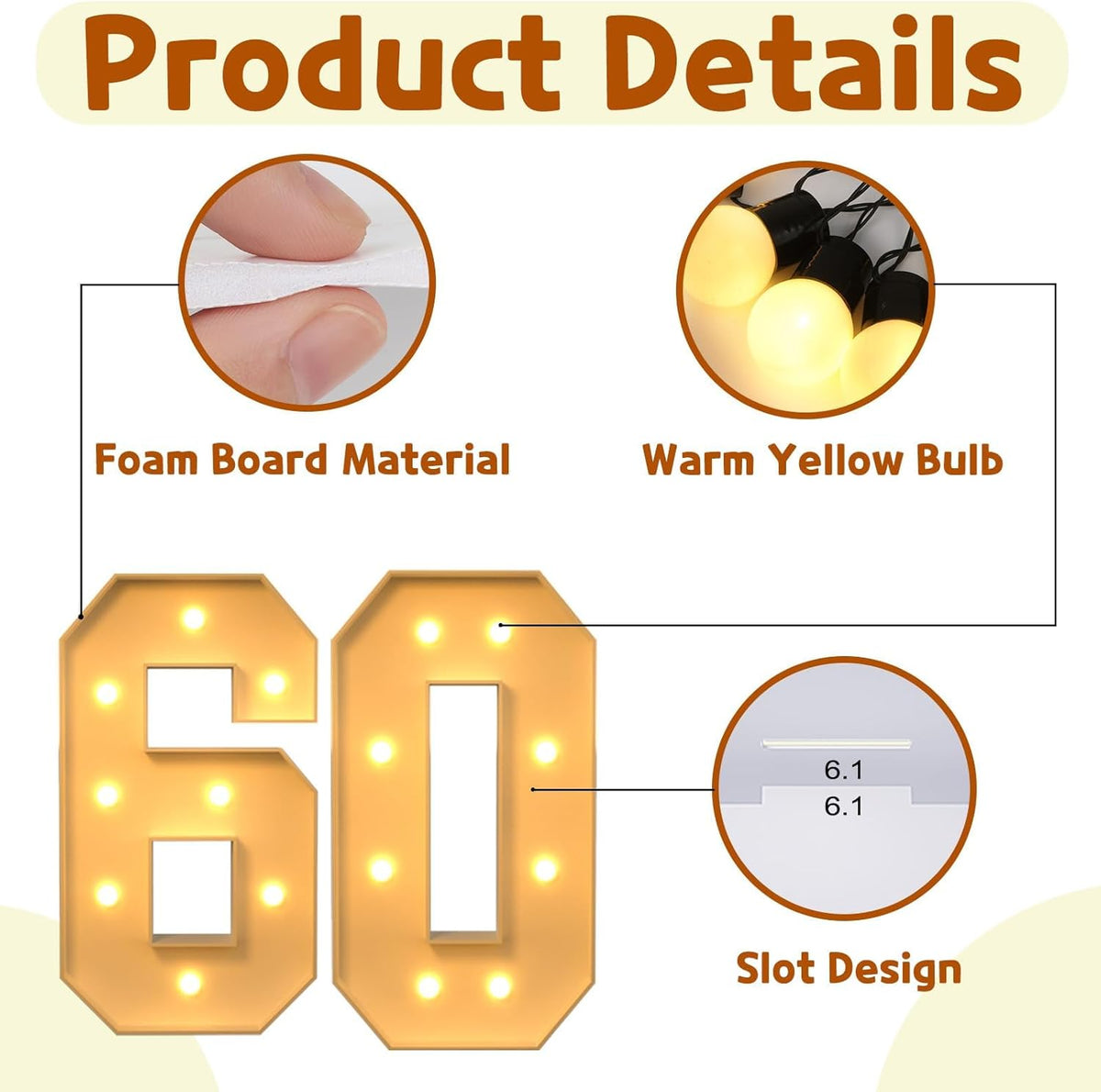 imprsv 3FT Marquee Light Up Numbers, Marquee Numbers 60th Birthday Decorations for Women Men, 60th