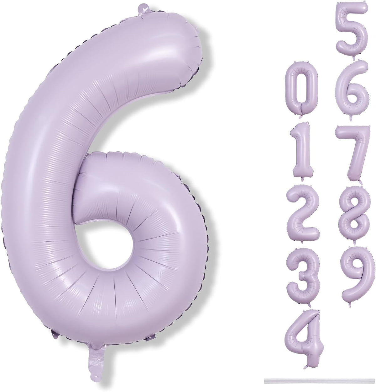 40 Inch Balloon Number 6 Light Purple, Large Foil Pastel Purple 6 Balloons Number for Women