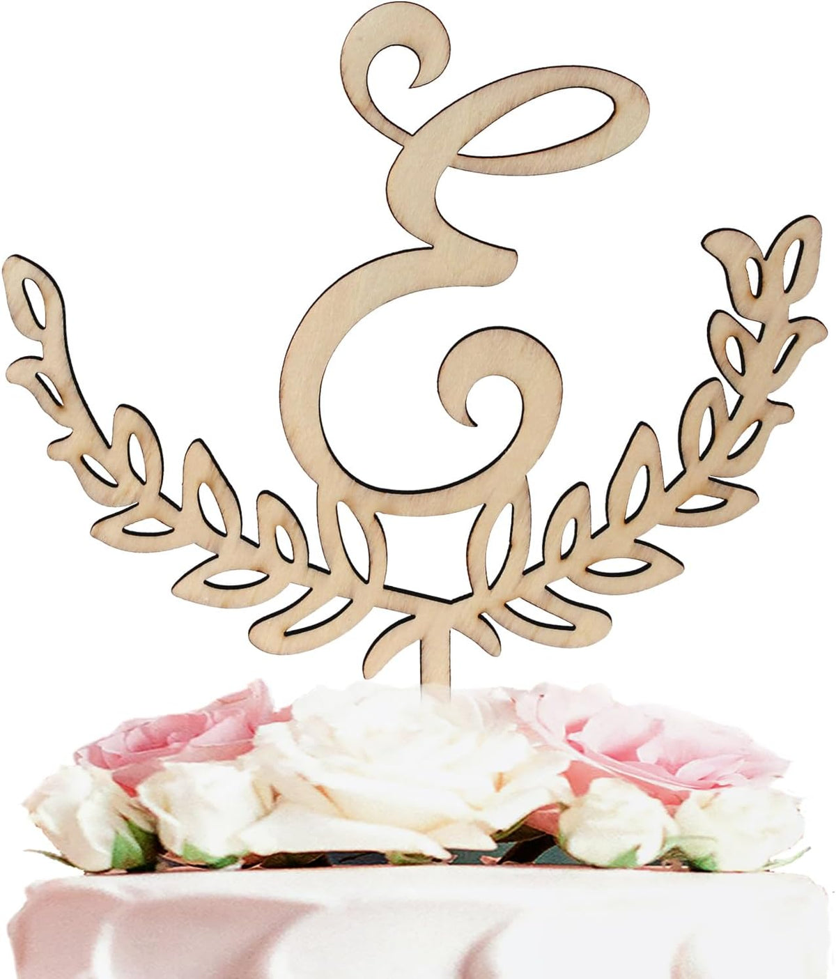 LINGTEER Personalized Inital Letter E Wooden Cake Topper Perfect for Birthday Rustic Wedding
