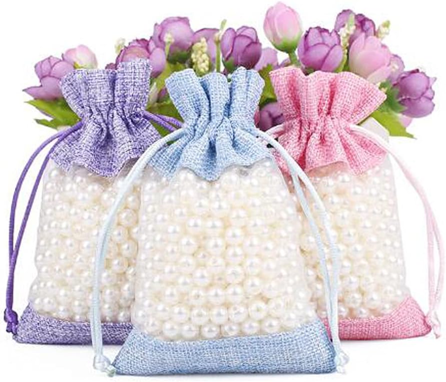50 Pcs Burlap Bags with Drawstring,3.9"x5.5" Gift Bags Jewelry Pouch Bags for Candy Packing Party