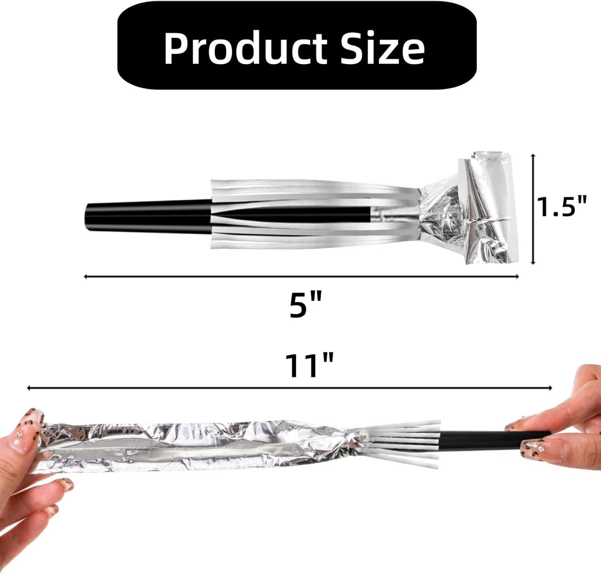 60 Packs Silver Noise Makers, Metallic Fringed Party Blowers, Horns Musical Blowouts Whistles for
