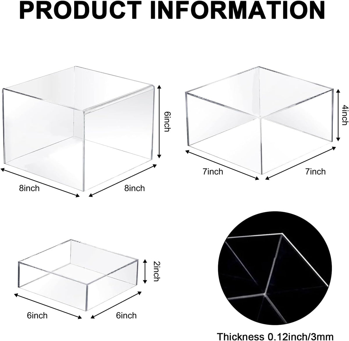 6 Pcs 3 Size Acrylic Cube Display Risers Acrylic Boxes Dessert Display Nesting Cubes, Buffet Risers