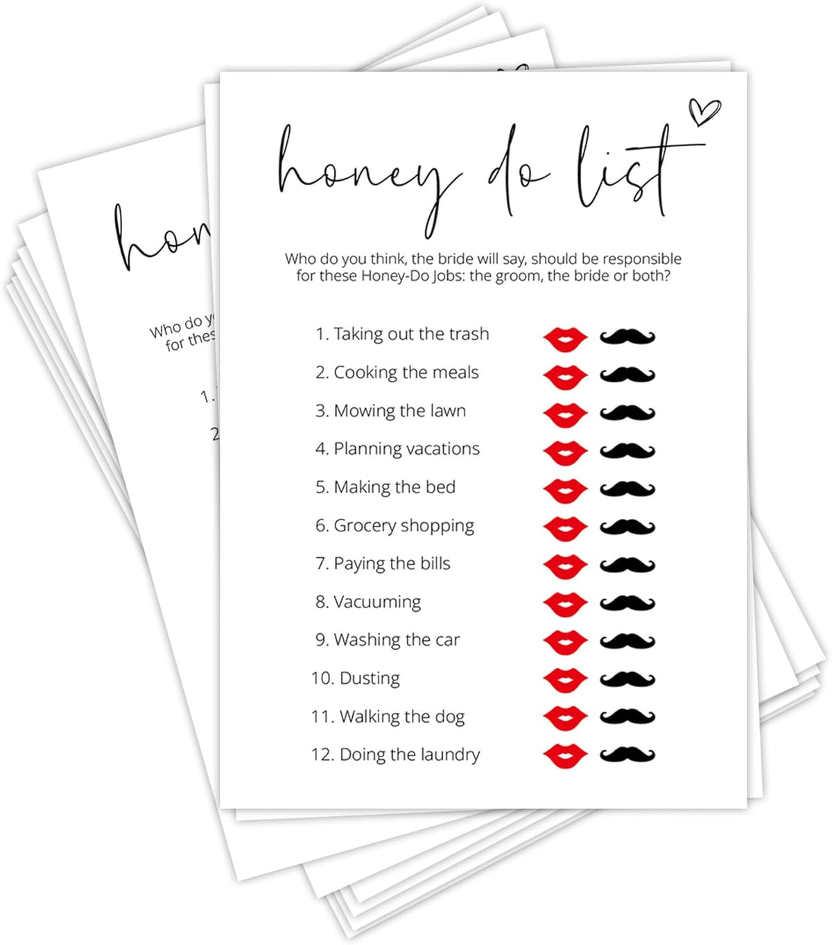 Bridal Shower Games, Honey Do List, 25Pcs Minimalist White Double-Sided Bridal Game Cards, Wedding