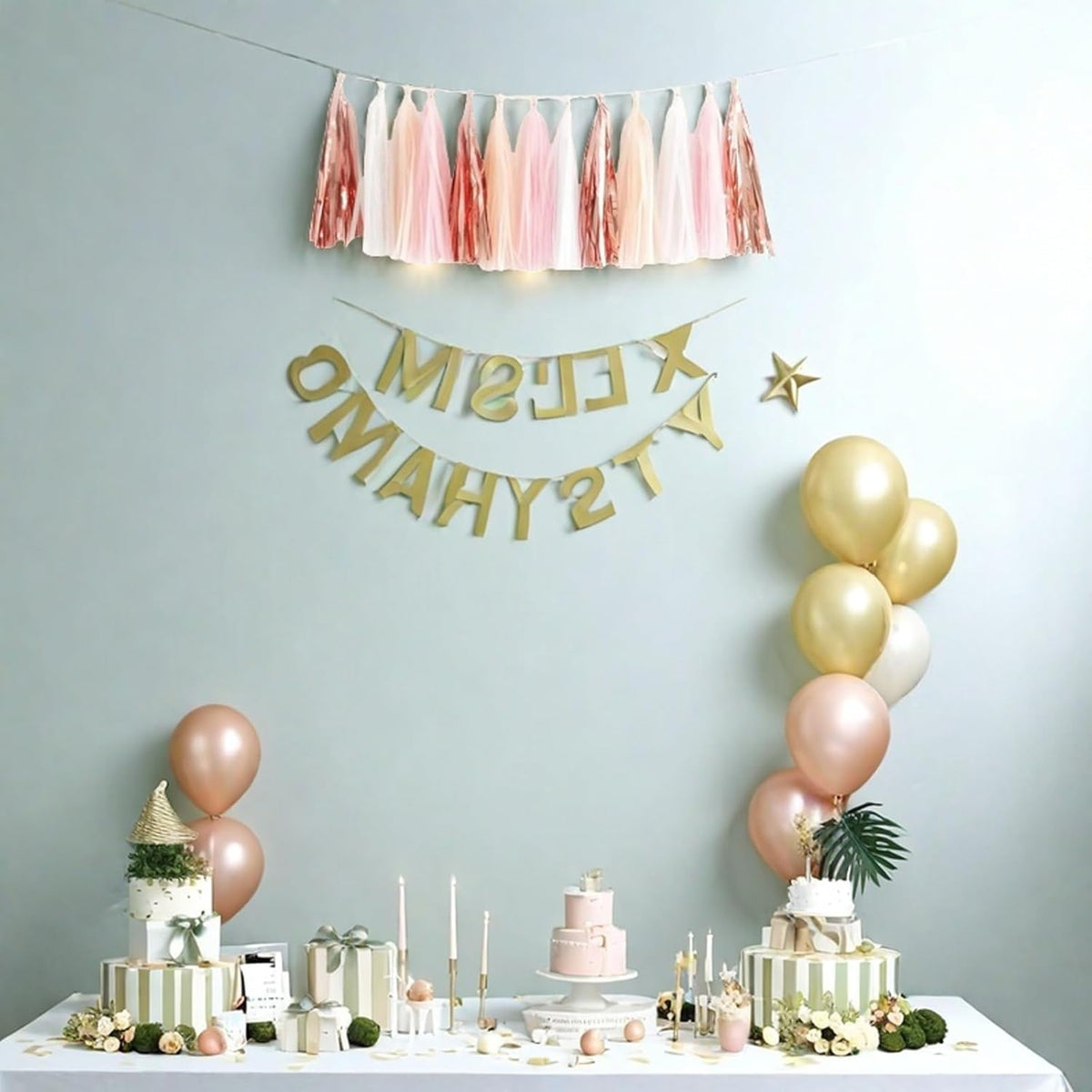Aimto 20PCS Shiny Tassel Garland Tissue Paper Tassel Banner,Table Decor,Tassels Party Decor