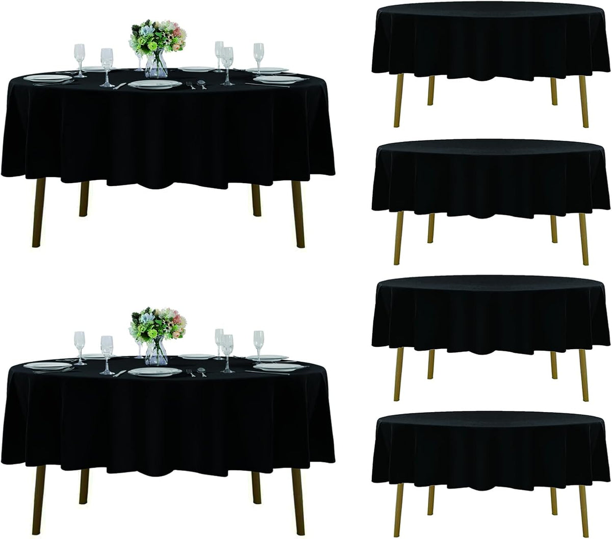 Fokitut 6 Pack Round Tablecloth, 70 Inch, Stain Resistant and Wrinkle Polyester Table Cloth, Fabric