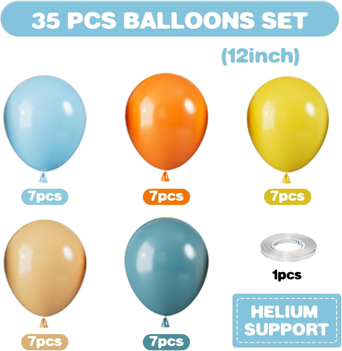 Blue Yellow and Orange Balloons, 12 Inch Retro Sea Blue Yellow Orange Balloons, Latex Helium