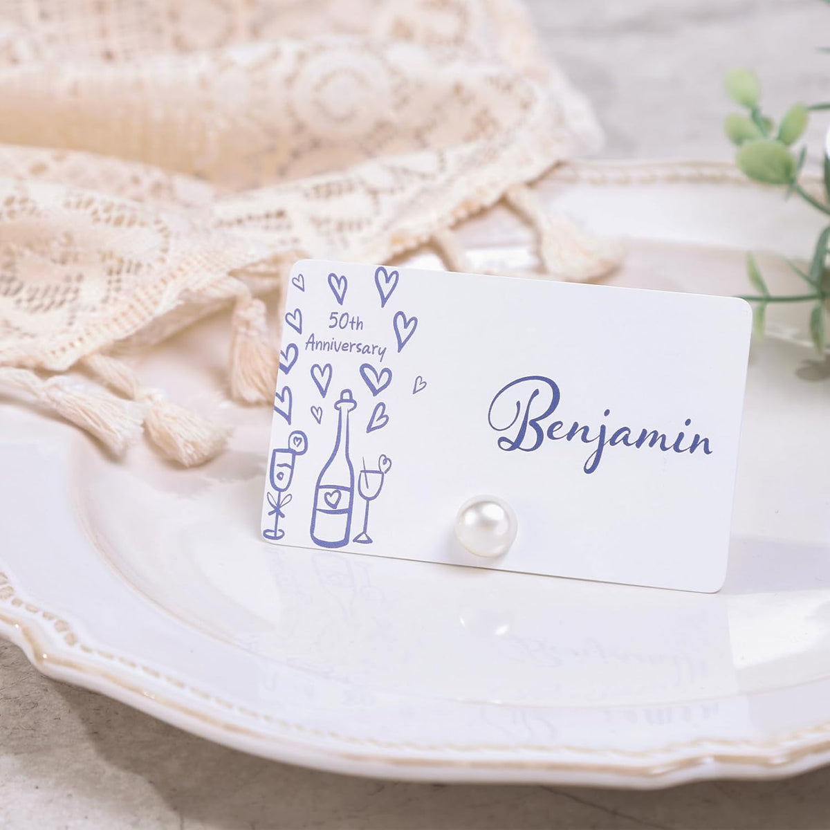 UNIQOOO 24Pcs Decorative Pearl Place Card Holders Bulk, Elegant Ivory Name Card Stands Set, for
