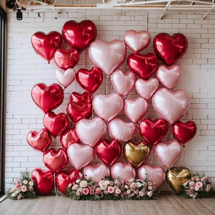 Pink Red Heart Balloons, 18 Inch Light Heart Foil Shape Balloon, 12PCS Pearl Red Pink Helium Foil