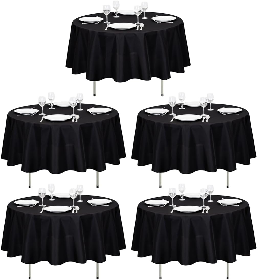 LTC LINENS 5 Pack 90 Inch Round Tablecloth Black - Wrinkle Resistant Round Table Cloth - Washable