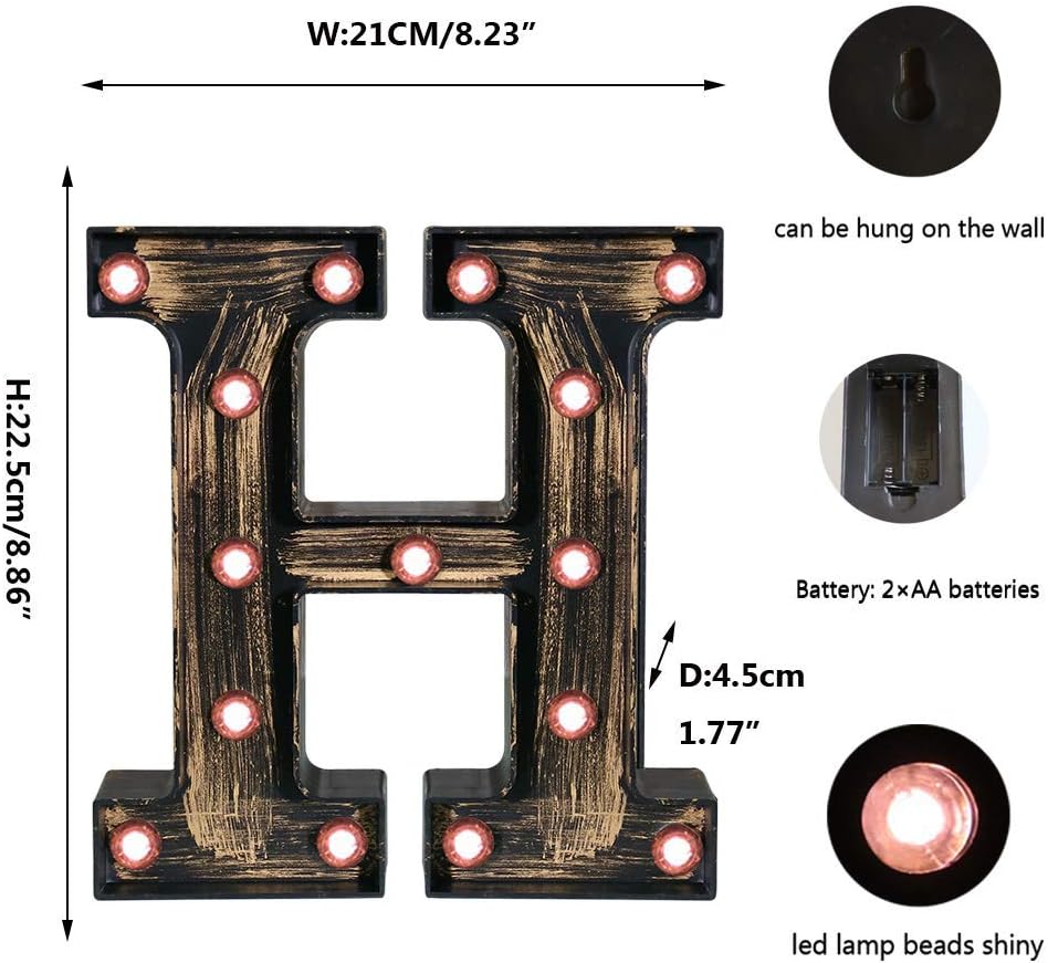 OYCBUZO Golden Black Led Marquee Letter - Industrial, Vintage Style Light Up Alphabet Letter Sign