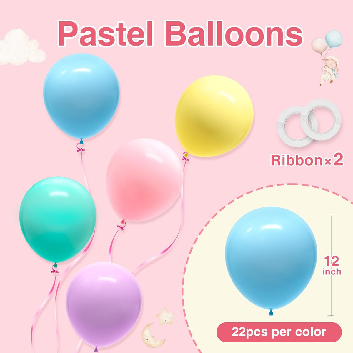110pcs Pastel Balloons 12 Inch Latex Balloon Arch Kit Assorted Colors for Birthday Baby Shower