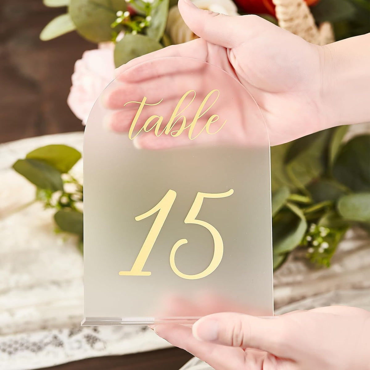 SHINVALE Arch Acrylic Wedding Table Numbers 1-15 with Gold Foil Font – Frosted Finish, Elegant